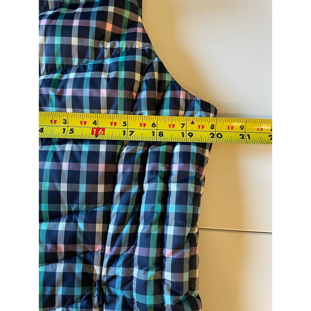 Talbots Womens M Navy Plaid Down Filled Quilted Puffer Vest Zip Pockets Preppy - Picture 12 of 13